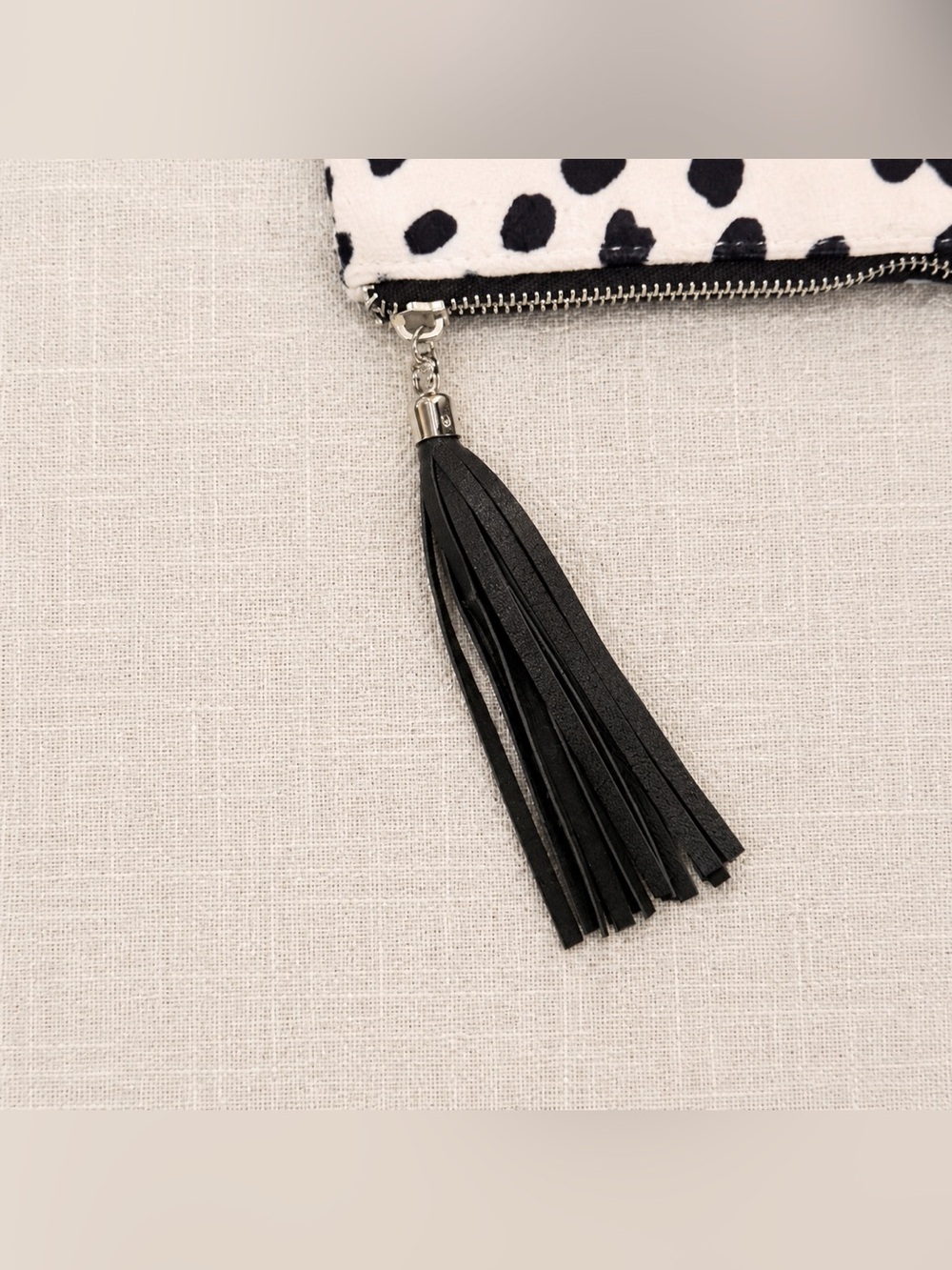 Black White Dalmatian Collection Clutch Pink Stripe Foldover Purse with Tassel - Picture 5 of 10